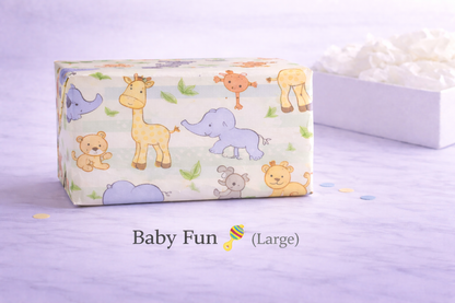 large Box with cartoon animal design on a light purple background